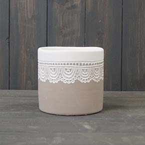 Grey Cylinder Pot with Embossed Lace Rim (TD12cm) detail page